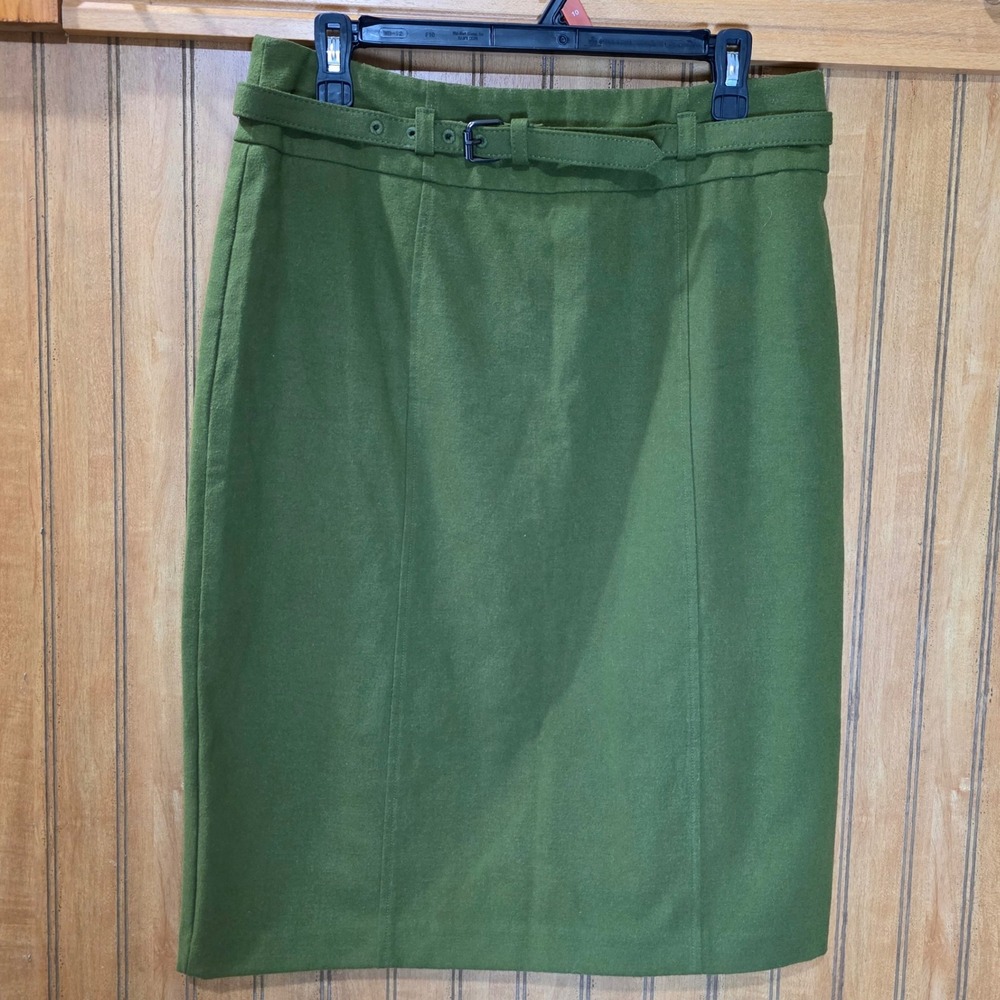 New York & Company Career‎ Pencil Skirt Belted Olive Green Fitted Size 10